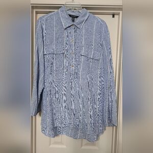 Ellen Tracy White and Blue 100% Linen Striped Shirt 3X